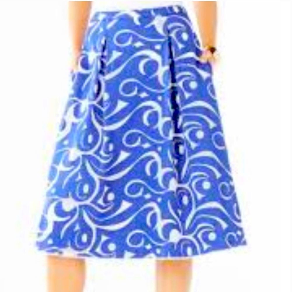 bcbg MaxAzria Blue Mesh Patterned Tea Skirt Size 4